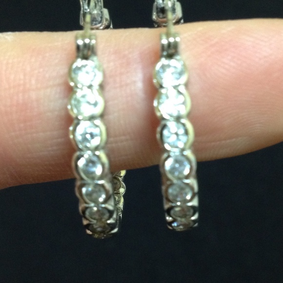 Sterling Silver & CZ Hoop Earrings! - Picture 2 of 3